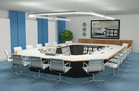 Konferenzraum, geplant mit dem 3D-CAD System PYTHA