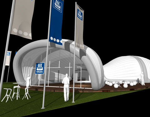 Ein Messe-Pavillion, mit PYTHA designt